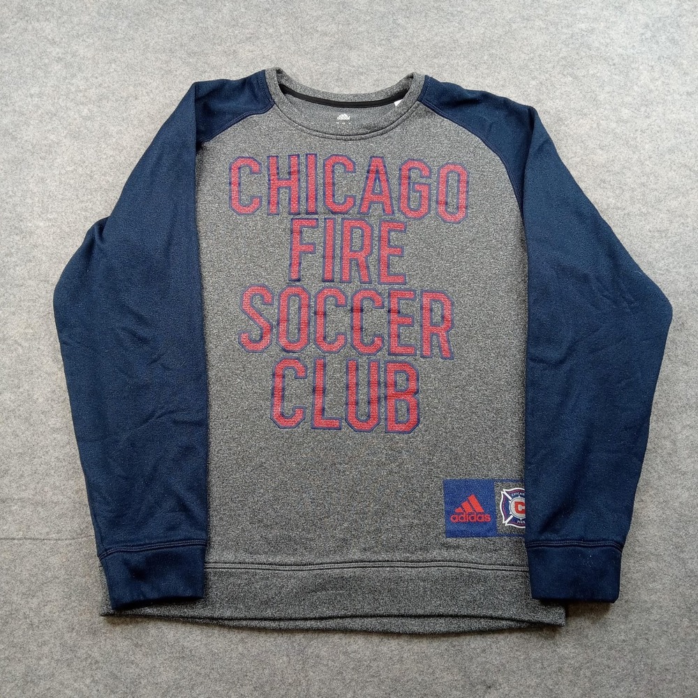 Chicago Fire‎ Soccer Club Sweatshirt Mens Medium Gray Navy MLS Soccer Adidas